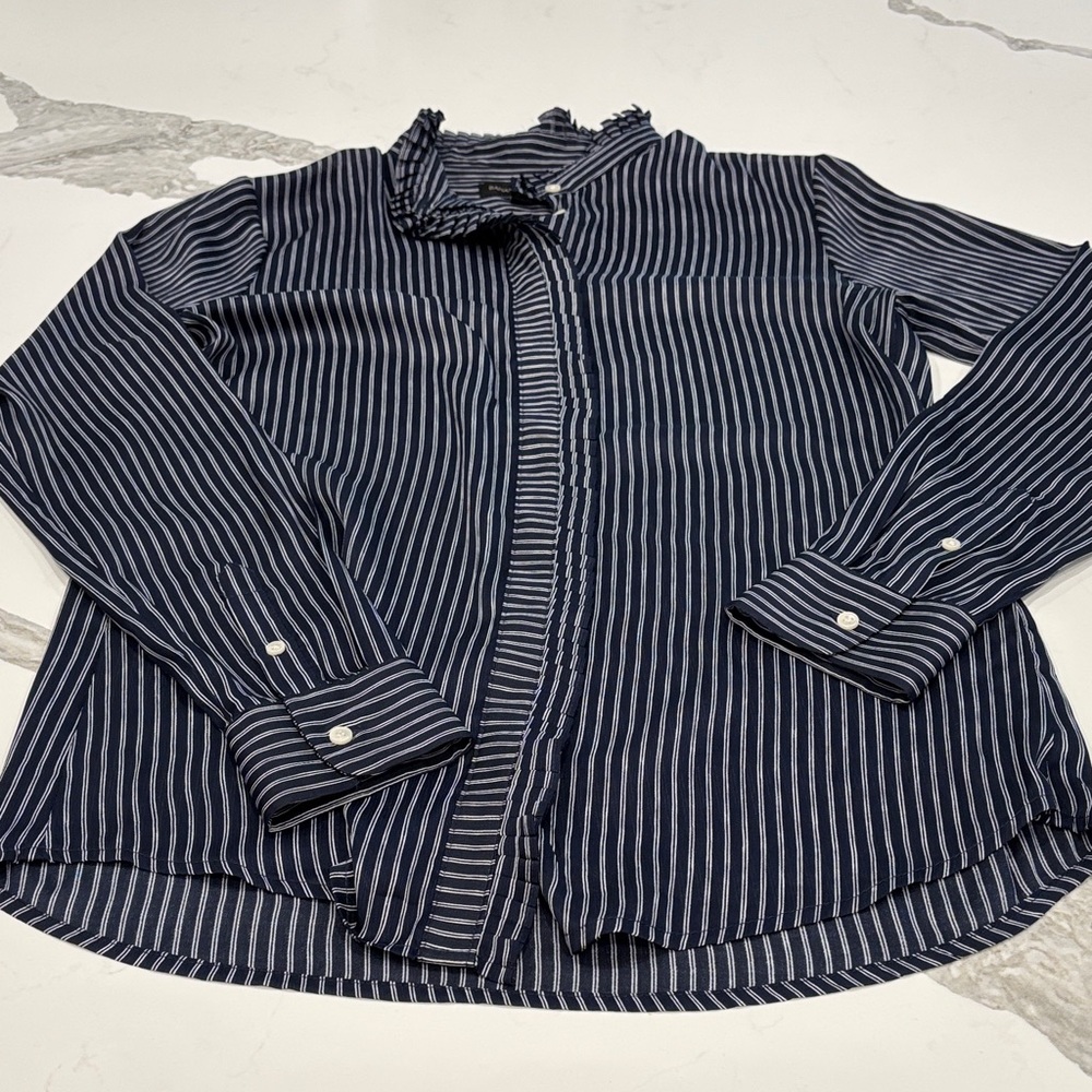 Banana Republic Navy and White Striped Shirt women’s size small - Picture 2 of 4